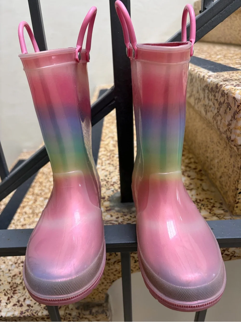 Kids Pink Rainbow Rain Boots